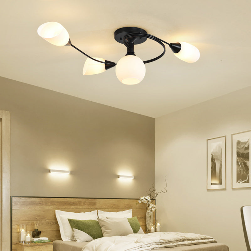 Shaded Living Room Semi Flush Mount Ceiling Light Glass Modern-Style Ceiling Light Fixture