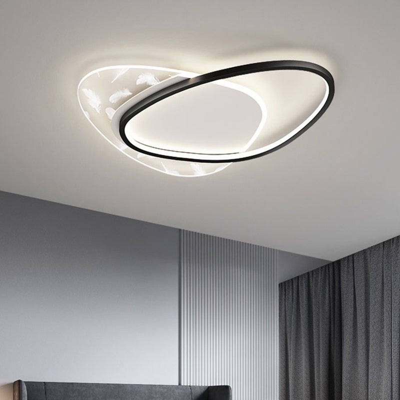 Stagger Oval Feather LED Ceiling Light in Modern Simplicity Wrought Iron Ceiling Fixture for Interior Spaces