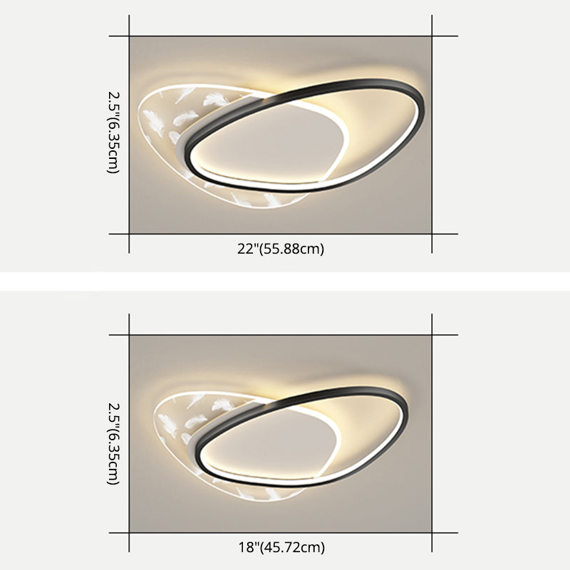 Stagger Oval Feather LED Ceiling Light in Modern Simplicity Wrought Iron Ceiling Fixture for Interior Spaces