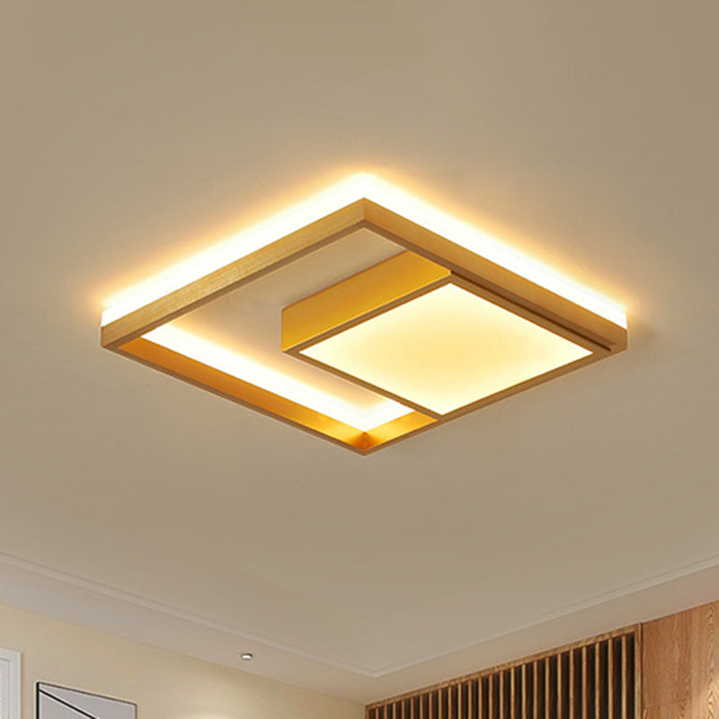 16"/23.5" Wide Gold Square Ceiling Light Modern Metal LED Flush Mount in Warm/White Light