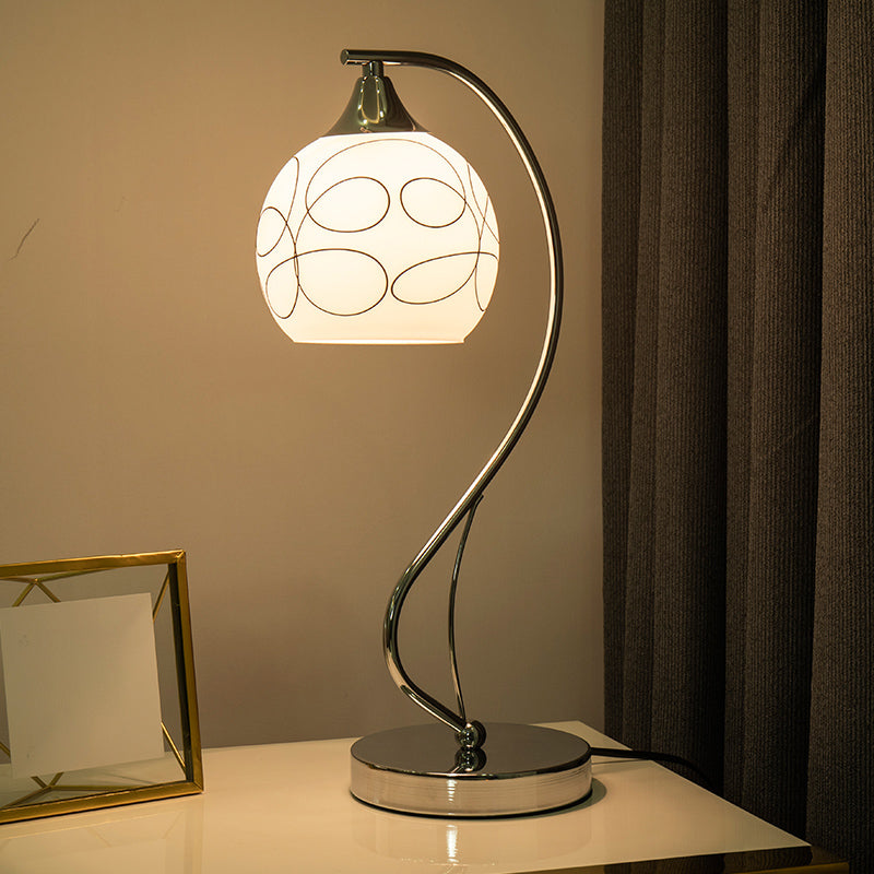 Modern Gooseneck Table Lamp Metal Single-Bulb Bedroom Night Light with Dome Glass Shade