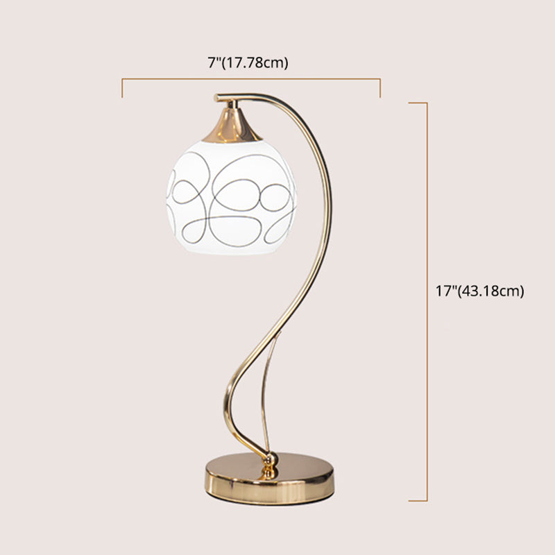 Modern Gooseneck Table Lamp Metal Single-Bulb Bedroom Night Light with Dome Glass Shade