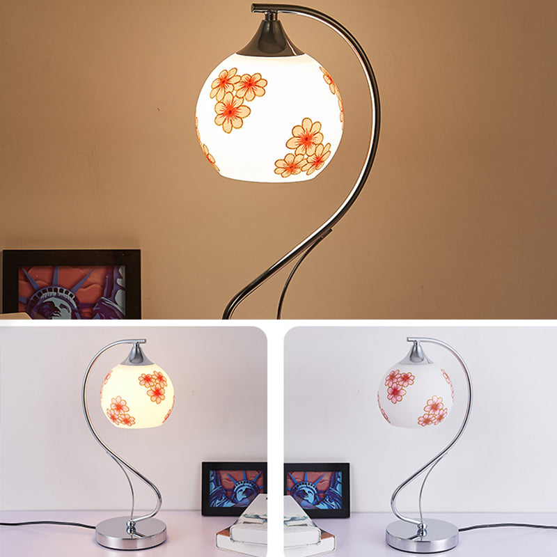 Modern Gooseneck Table Lamp Metal Single-Bulb Bedroom Night Light with Dome Glass Shade