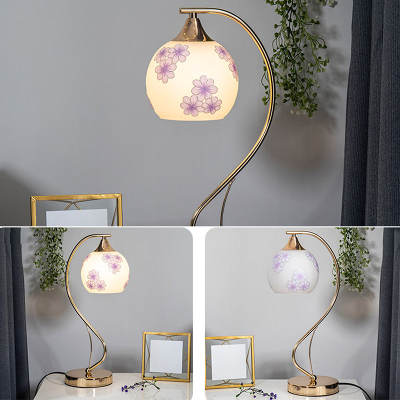 Modern Gooseneck Table Lamp Metal Single-Bulb Bedroom Night Light with Dome Glass Shade