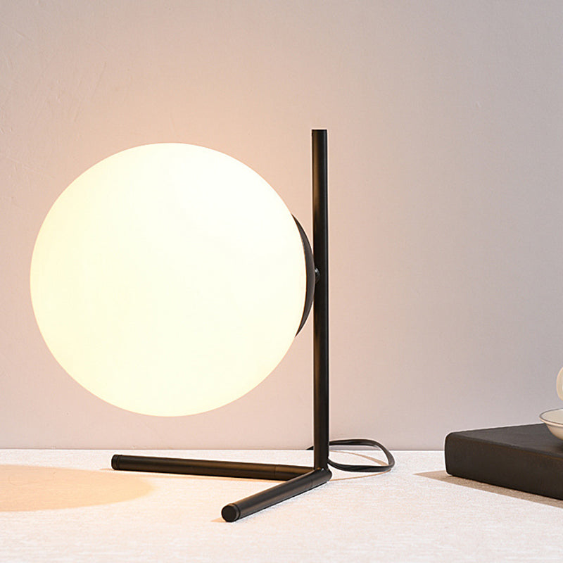 Lampada da tavolo minimalista in vetro bianco globo Lampada da comodino in stile nordico da 9,8 pollici per camera da letto