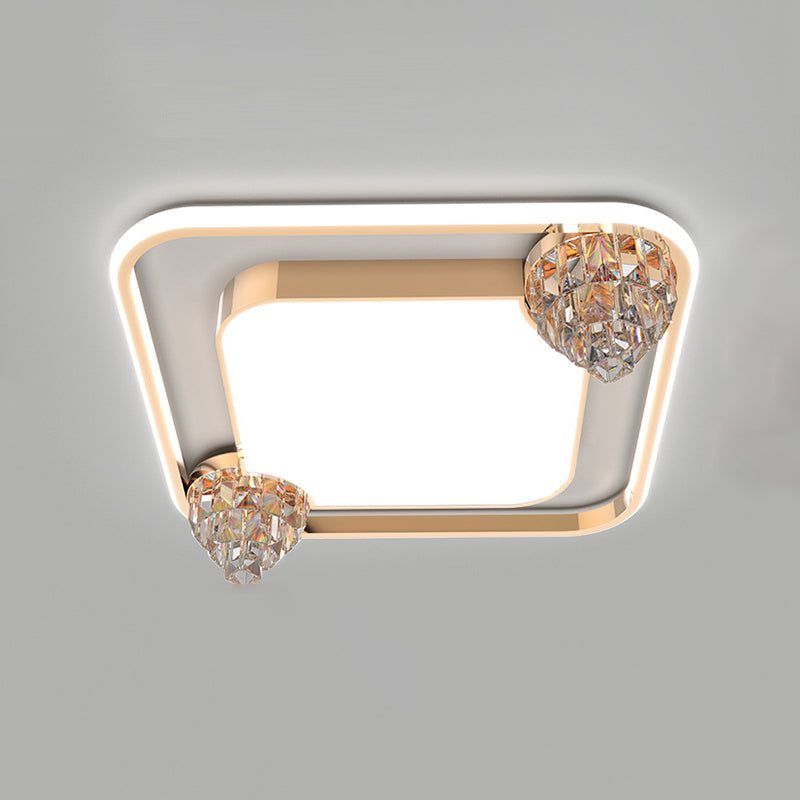 Bédroom Ceiling Fixture Lumière Simplicité Or Crystal LED Flush Mount avec Geometric Acrylic Shade