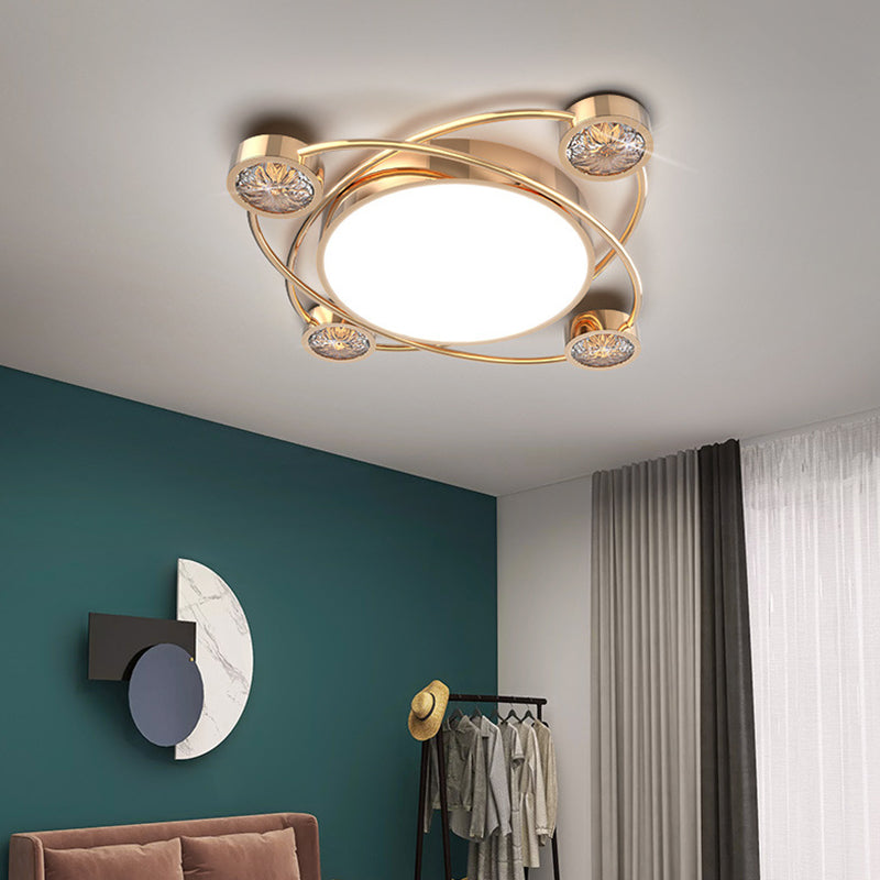 Bédroom Ceiling Fixture Lumière Simplicité Or Crystal LED Flush Mount avec Geometric Acrylic Shade