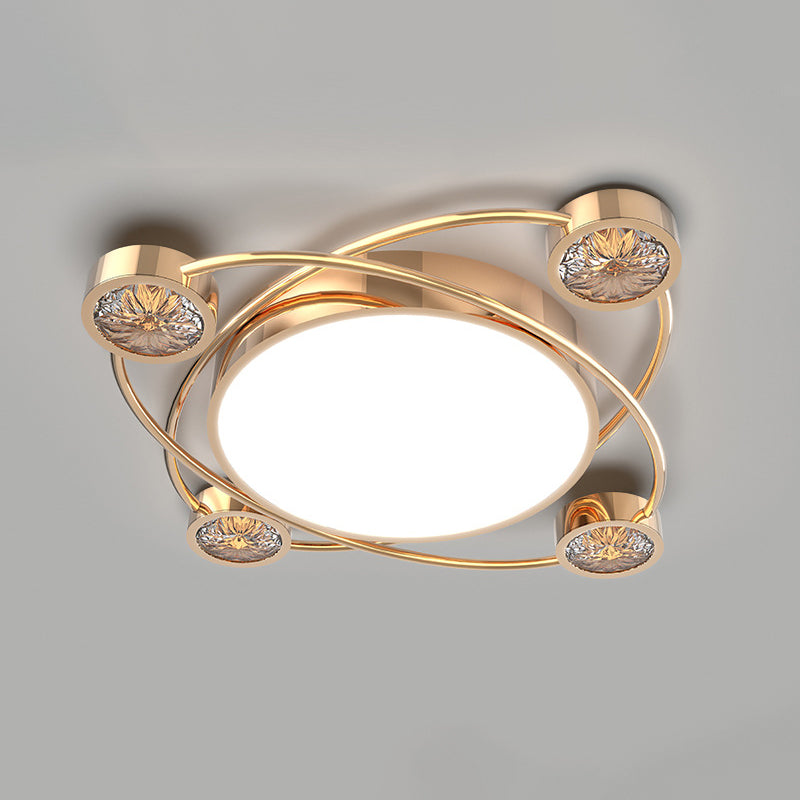 Bédroom Ceiling Fixture Lumière Simplicité Or Crystal LED Flush Mount avec Geometric Acrylic Shade