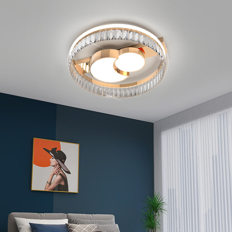 Bédroom Ceiling Fixture Lumière Simplicité Or Crystal LED Flush Mount avec Geometric Acrylic Shade