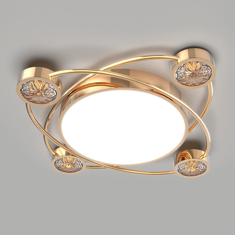 Bédroom Ceiling Fixture Lumière Simplicité Or Crystal LED Flush Mount avec Geometric Acrylic Shade