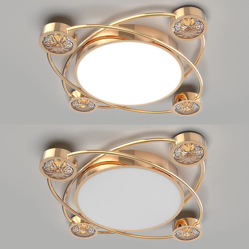 Bédroom Ceiling Fixture Lumière Simplicité Or Crystal LED Flush Mount avec Geometric Acrylic Shade