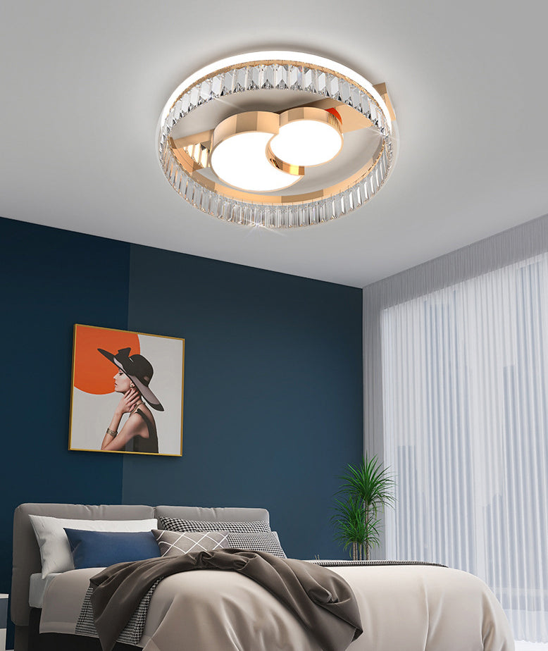 Bédroom Ceiling Fixture Lumière Simplicité Or Crystal LED Flush Mount avec Geometric Acrylic Shade
