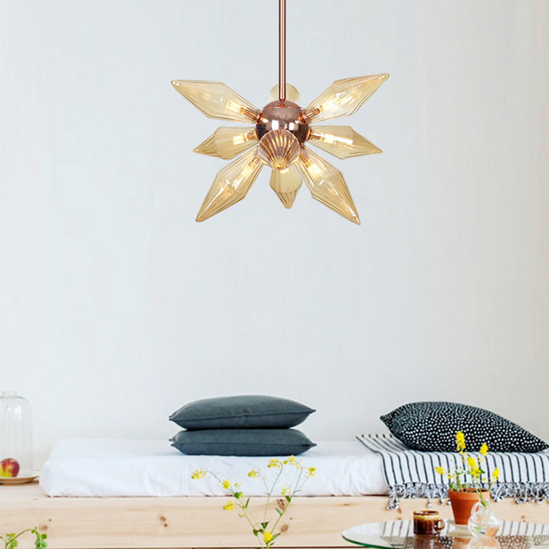 Bernsteinglas Diamant Kronleuchter Modernismus 9/12 Köpfe Roségold -Deckenleuchte für Wohnzimmer