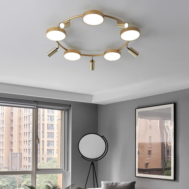 Circle Semi-Flush Mount Modernist Metall 10 Lampenlampen Gold Deckenleuchte für Wohnzimmer