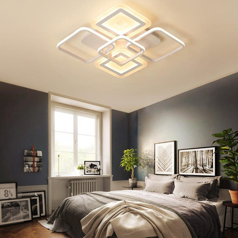 Weißes Quadrat Semi Flush Mount Minimalism 5 Köpfe Acryldecke montiert in warmem/weißem Licht