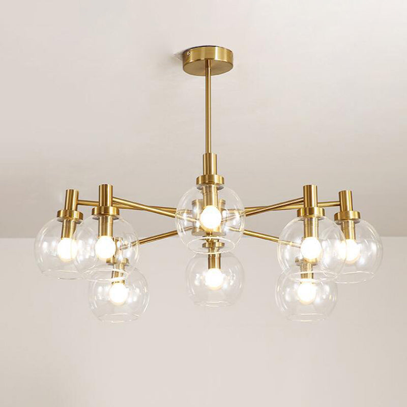 Radial Hanging Light Postmodern Clear Glass 8/12 Lights Gold Chandelier Light Fixture