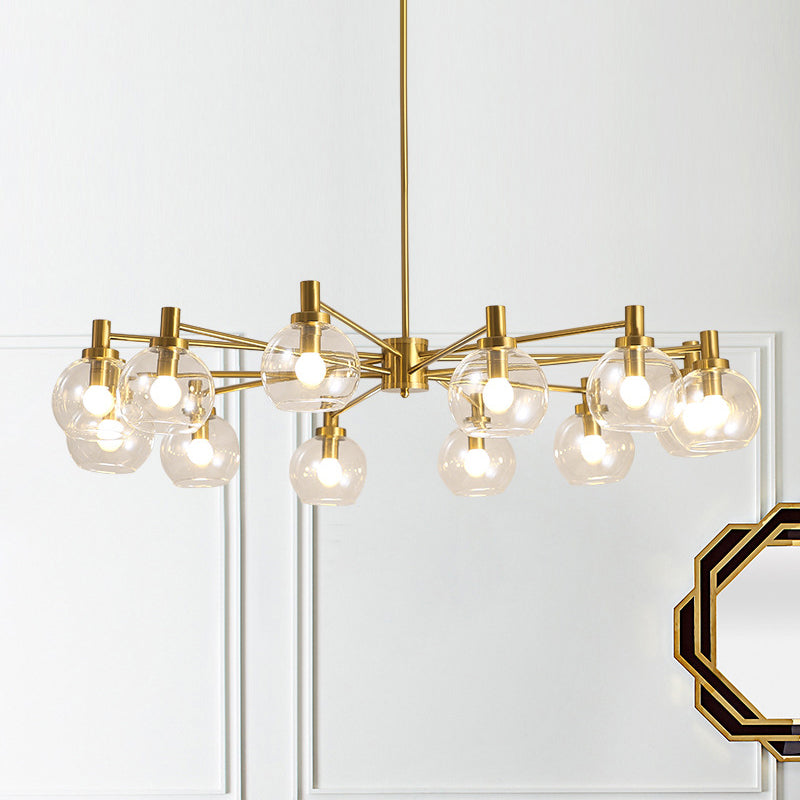 Radial Hanging Light Postmodern Clear Glass 8/12 Lights Gold Chandelier Light Fixture