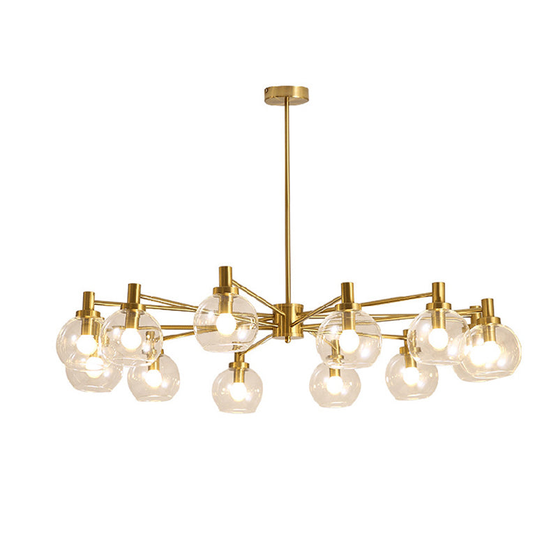 Radial Hanging Light Postmodern Clear Glass 8/12 Lights Gold Chandelier Light Fixture