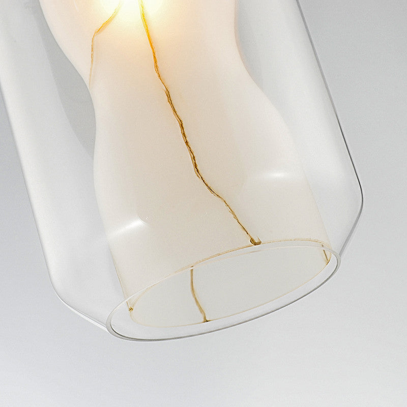 Light Lantant en verre transparent simple simple 8 "/ 10" de large 1 Kit de lampe suspendue avec la teinte en marbre blanc du cylindre intérieur en ligth blanc