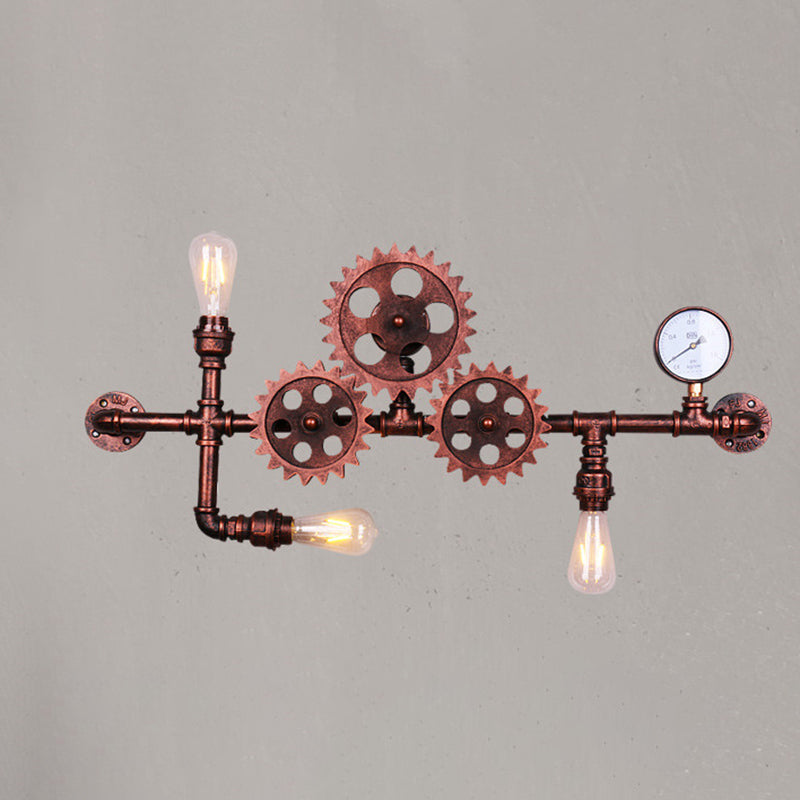 Industrial Water Pipe Wall Mounted Light Fixture Metal 3 Lights Sconce Lights