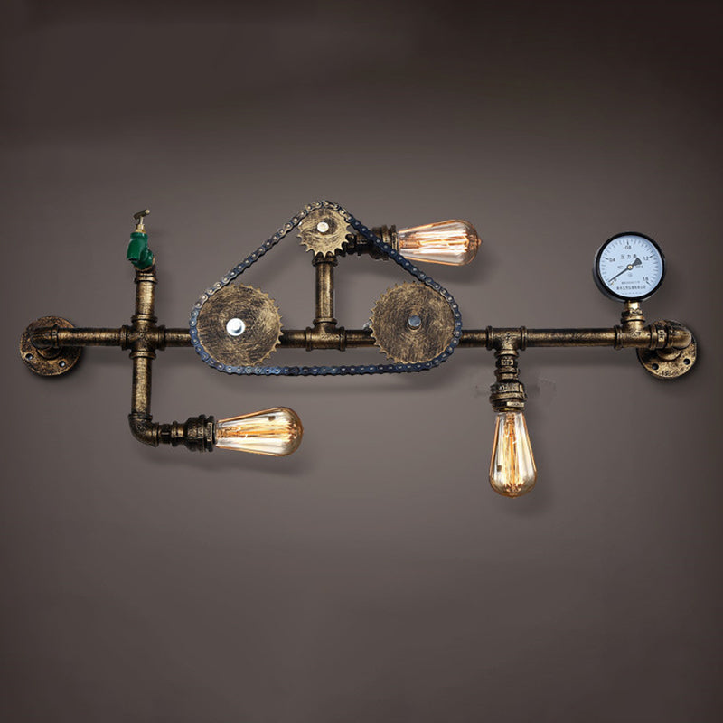 Industrial Water Pipe Wall Mounted Light Fixture Metal 3 Lights Sconce Lights