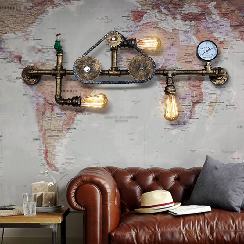 Pipa de agua industrial de la pared lámpara montada en la pared metal 3 luces luces aplicativas