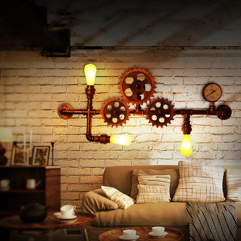 Pipa de agua industrial de la pared lámpara montada en la pared metal 3 luces luces aplicativas