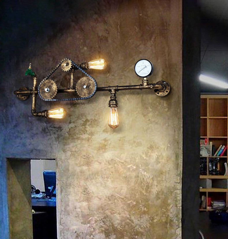 Pipa de agua industrial de la pared lámpara montada en la pared metal 3 luces luces aplicativas