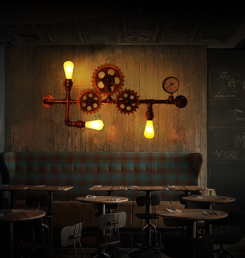 Pipa de agua industrial de la pared lámpara montada en la pared metal 3 luces luces aplicativas