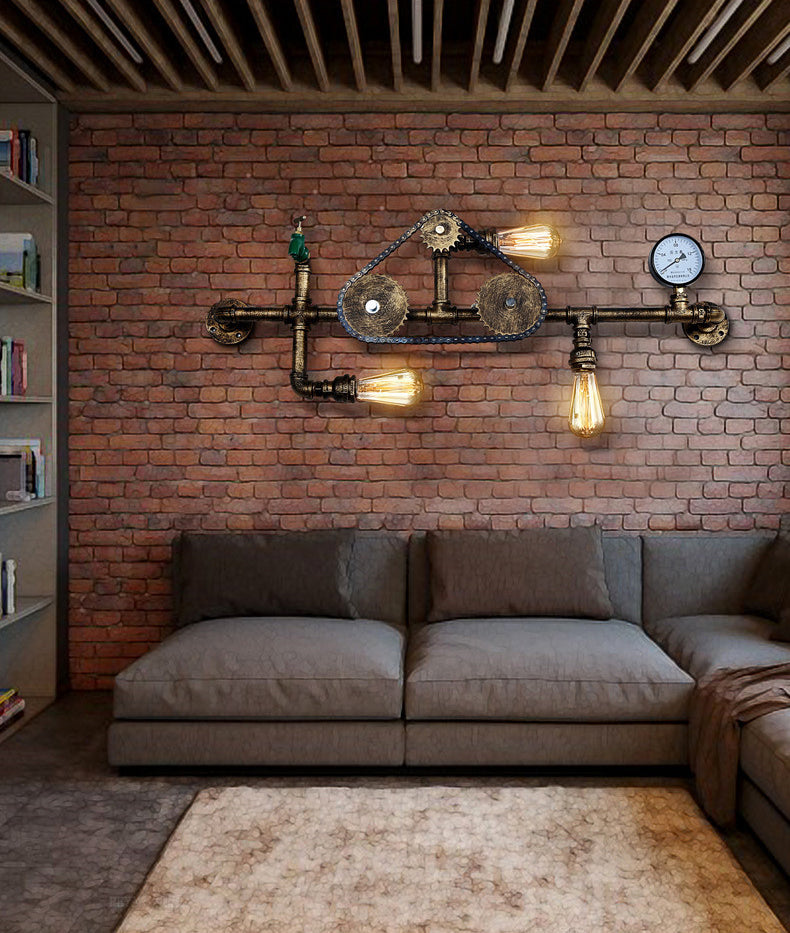 Pipa de agua industrial de la pared lámpara montada en la pared metal 3 luces luces aplicativas