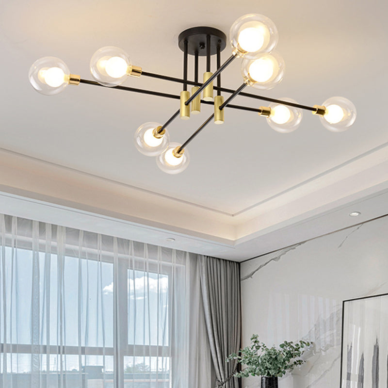 Global Living Room Semi Flush Mount Ceiling Light Glass Simple Ceiling Lighting in Black