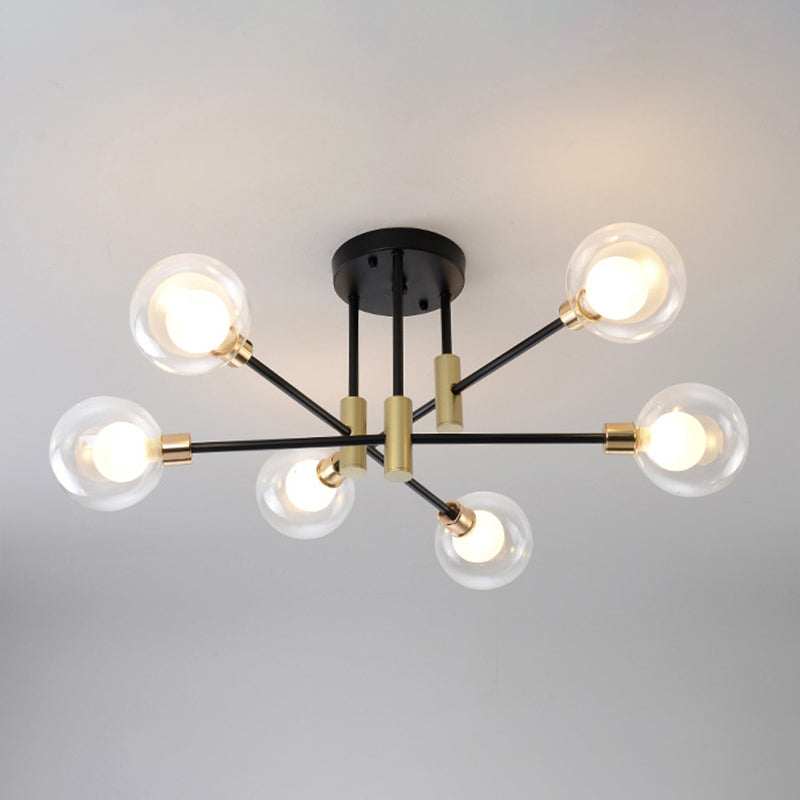 Global Living Room Semi Flush Mount Ceiling Light Glass Simple Ceiling Lighting in Black