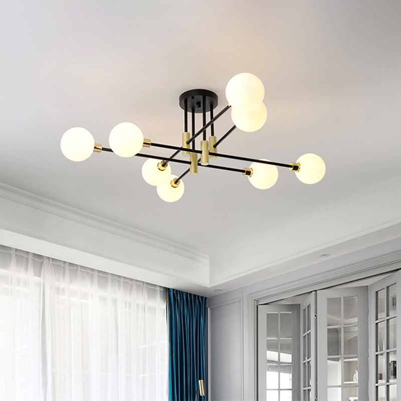 Global Living Room Semi Flush Mount Ceiling Light Glass Simple Ceiling Lighting in Black