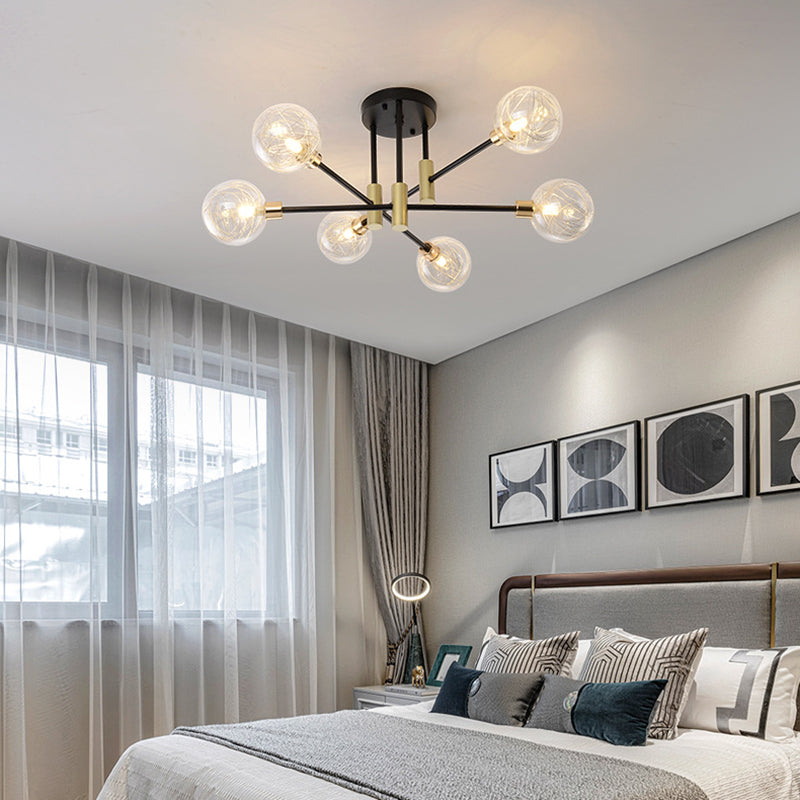 Global Living Room Semi Flush Mount Ceiling Light Glass Simple Ceiling Lighting in Black