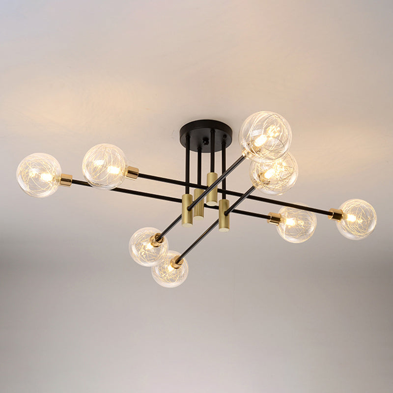 Global Living Room Semi Flush Mount Ceiling Light Glass Simple Ceiling Lighting in Black