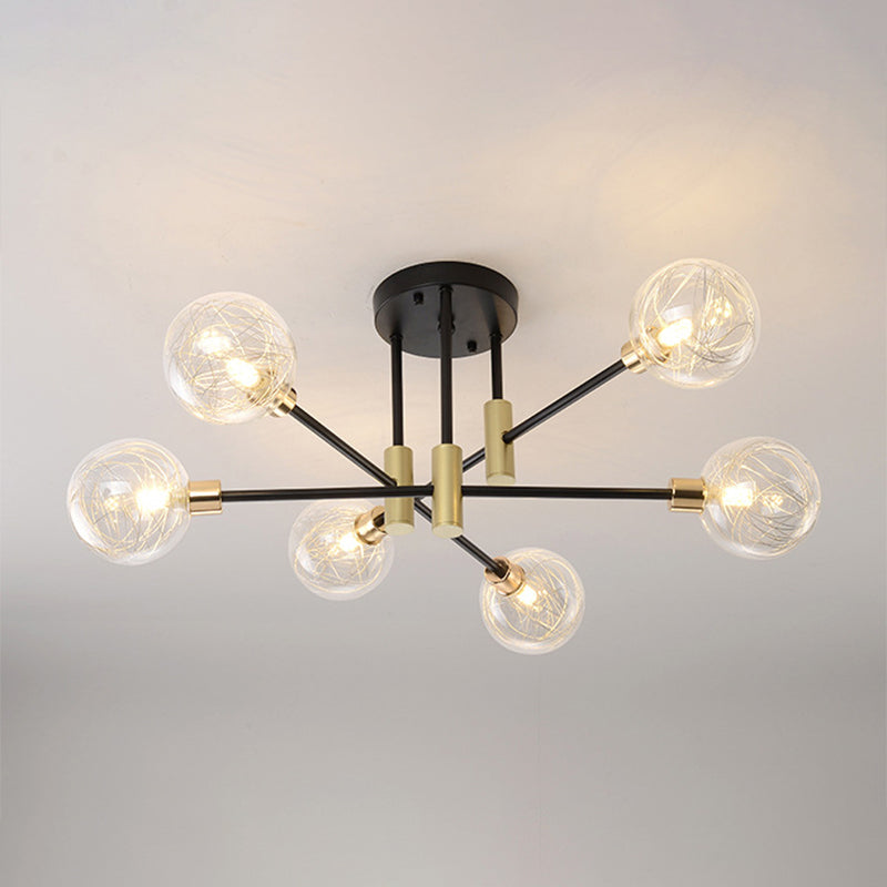 Global Living Room Semi Flush Mount Ceiling Light Glass Simple Ceiling Lighting in Black