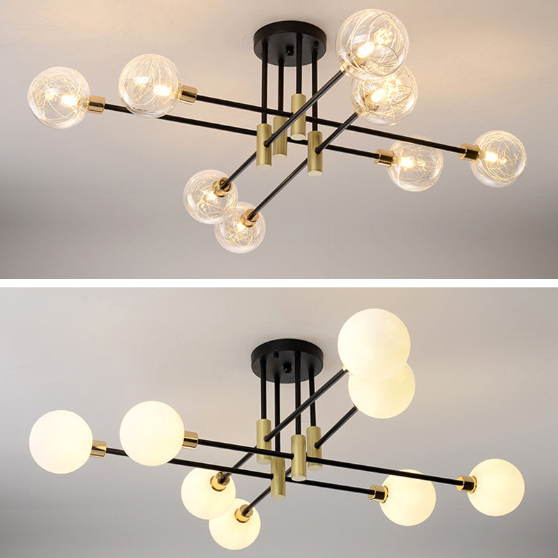 Global Living Room Semi Flush Mount Ceiling Light Glass Simple Ceiling Lighting in Black