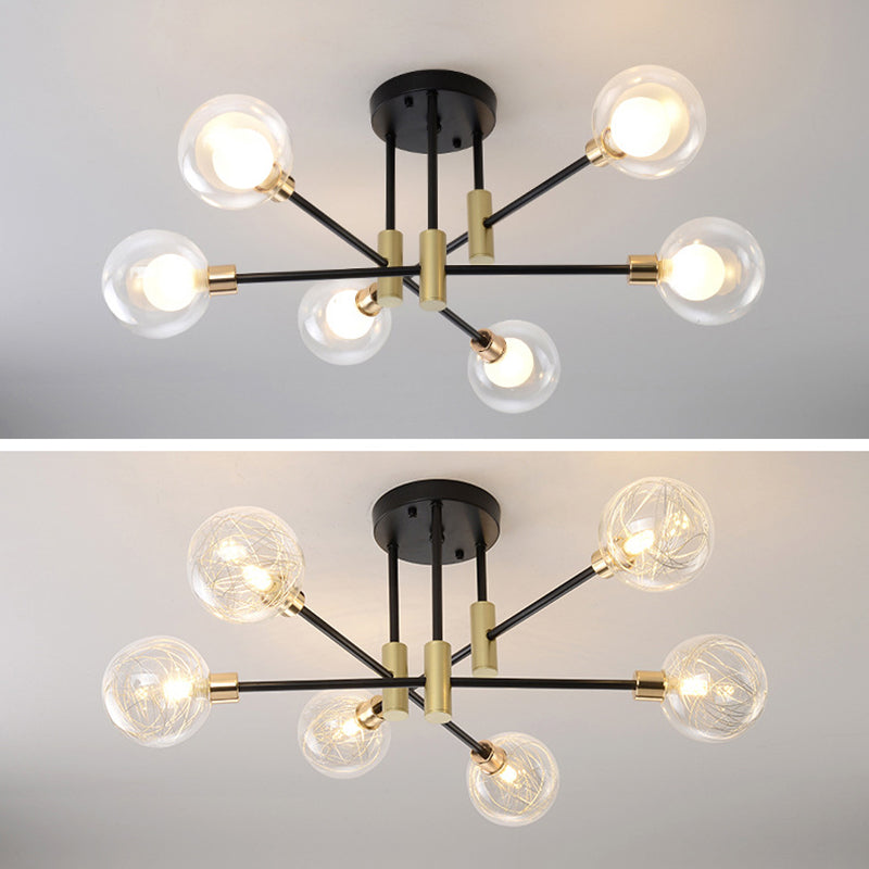 Global Living Room Semi Flush Mount Ceiling Light Glass Simple Ceiling Lighting in Black