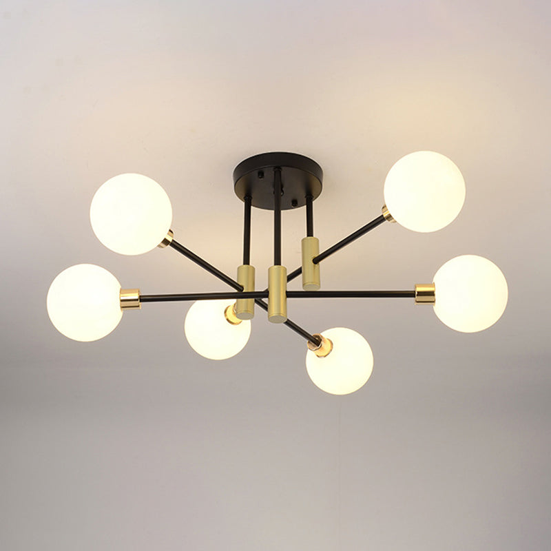 Global Living Room Semi Flush Mount Ceiling Light Glass Simple Ceiling Lighting in Black