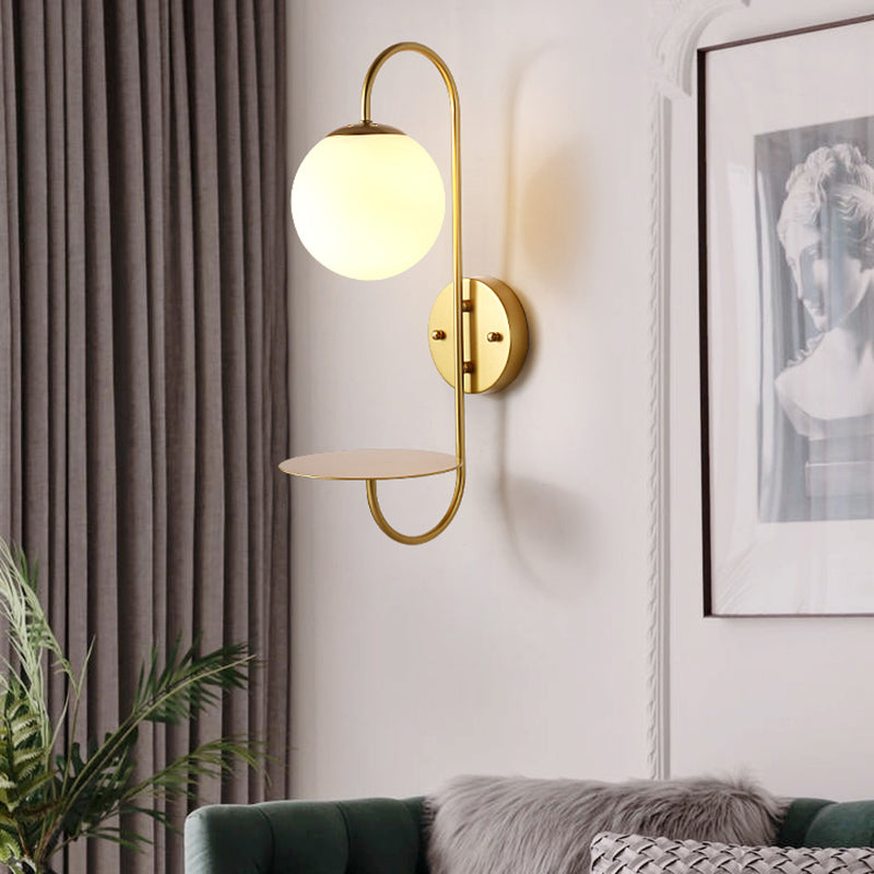 Modern Glass Wall Sconce Lighting Metal Gooseneck Wall Light for Bedroom