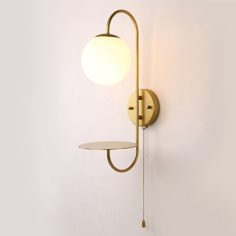 Modern Glass Wall Sconce Lighting Metal Gooseneck Wall Light for Bedroom