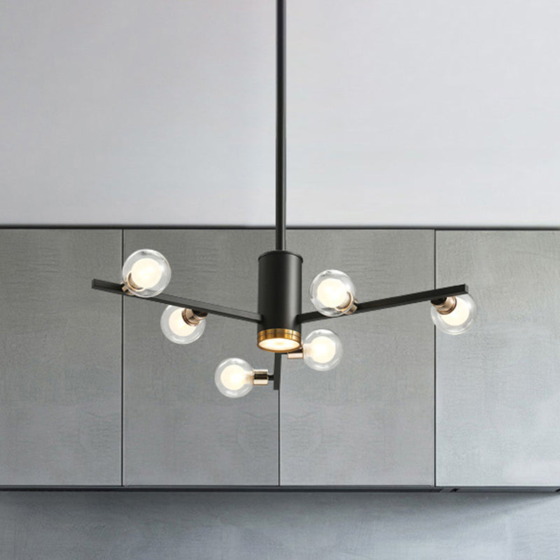 Radial Chandelier Light Fixture Modern Metal 6/10/15 Lights Black Hanging Ceiling Light with Bubble Clear Glass Shade