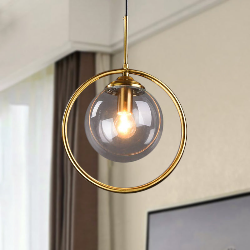 Lampada a ciondolo Gold Globe Postmoderna 1 Testa Smoke Grigio/Clear Glass Hanging Kit per camera da letto