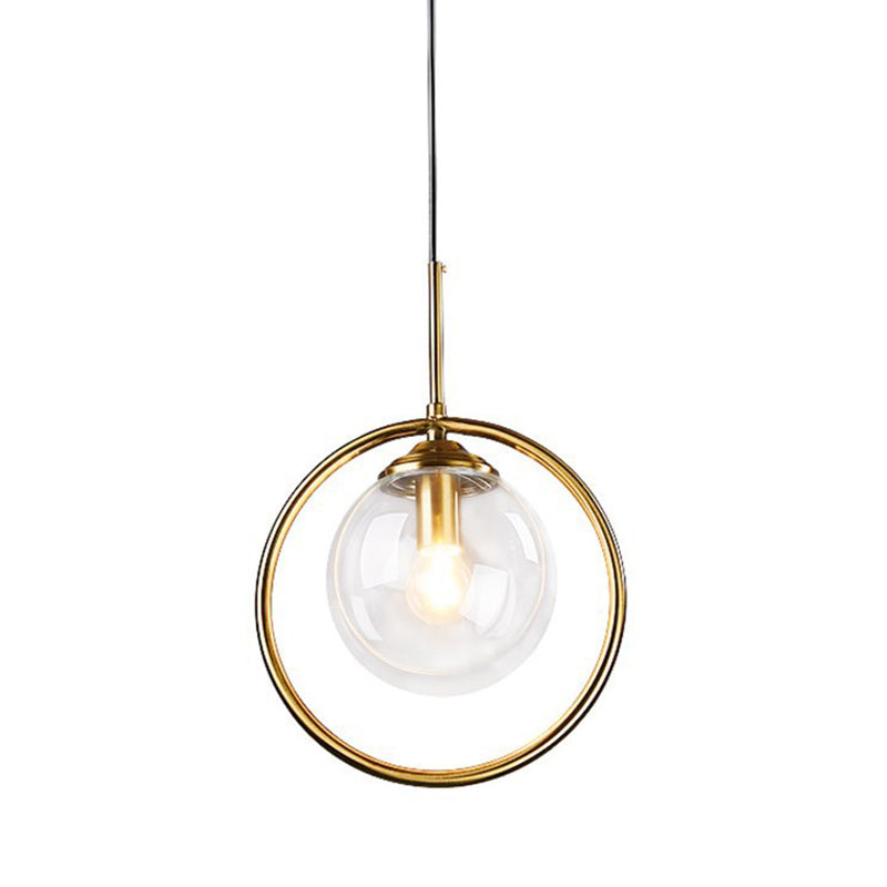 Gold Globe Pendant Lamp Postmodern 1 Head Smoke Gray/Clear Glass Hanging Light Kit for Bedroom