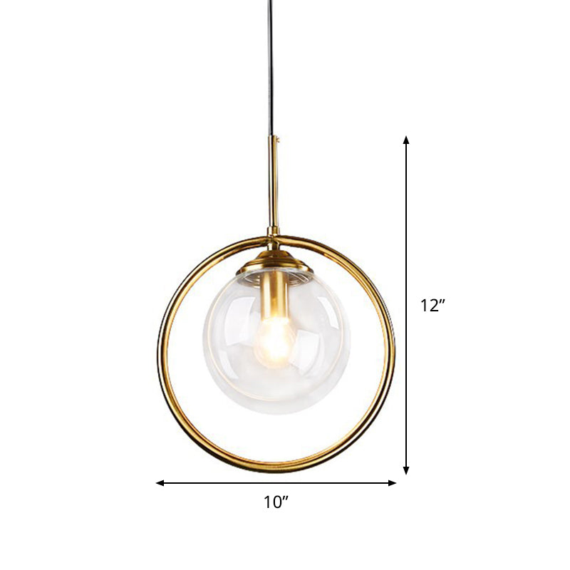 Gold Globe Pendant Lamp Postmodern 1 Head Smoke Gray/Clear Glass Hanging Light Kit for Bedroom