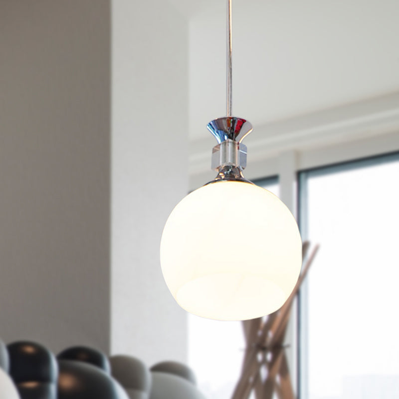 Globe comedor lámpara colgante de vidrio blanco 1 cabeza de suspensión moderna luz en cromo