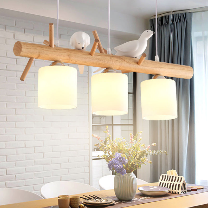 Luces de araña de la isla de cilindro simplicidad accesorios de iluminación de lámpara de vidrio blanco para mesa de comedor