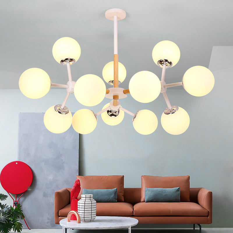 Modern Globe Chandelier Light Fixture White Glass 9/12/16 Heads Dining Room Hanging Light Kit