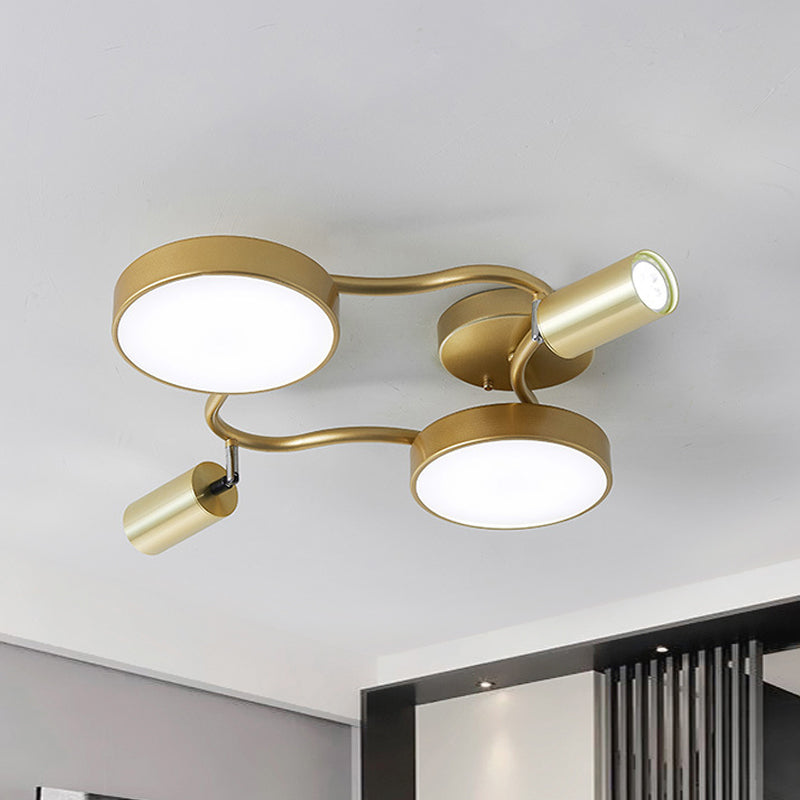Metal Circular Semi Flush Mount Modern 4 Bulbs Gold Close to Ceiling Lighting for Bedroom