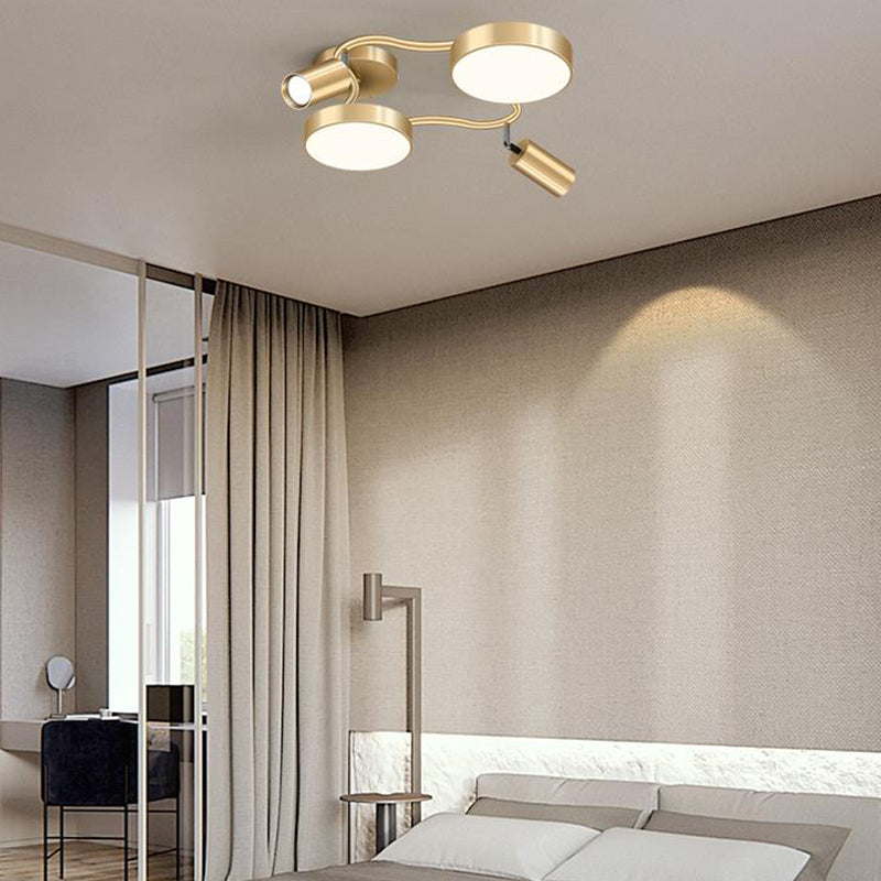 Metal Circular Semi Flush Mount Modern 4 Bulbs Gold Close to Ceiling Lighting for Bedroom